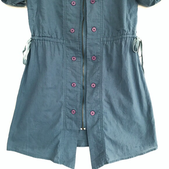 Uhma Steel Blue Small Cotton Collar 3/4 Tab Sleeve Full Front Zip Mini Dress - Picture 5 of 9